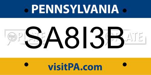 SA8I3B Pennsylvania License Plate