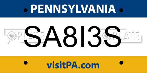 SA8I3S Pennsylvania License Plate