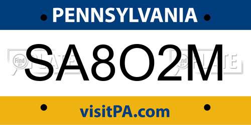 SA8O2M Pennsylvania License Plate