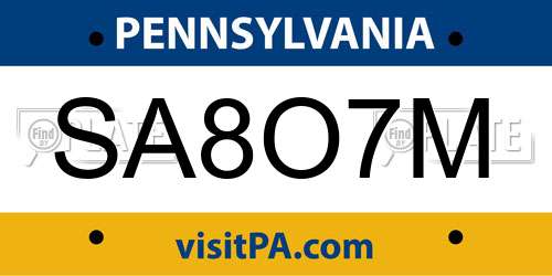 SA8O7M Pennsylvania License Plate