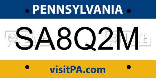 SA8Q2M Pennsylvania License Plate