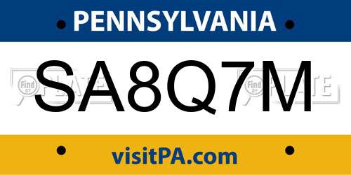 SA8Q7M Pennsylvania License Plate