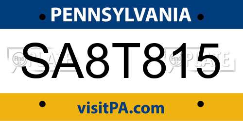 SA8T815 Pennsylvania License Plate