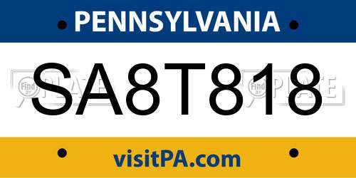 SA8T818 Pennsylvania License Plate