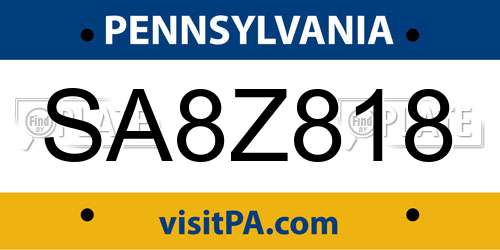 SA8Z818 Pennsylvania License Plate