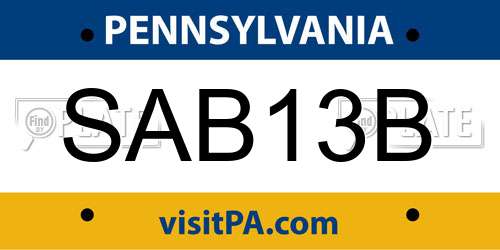 SAB13B Pennsylvania License Plate