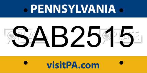 SAB2515 Pennsylvania License Plate