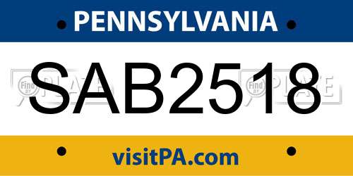 SAB2518 Pennsylvania License Plate
