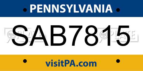 SAB7815 Pennsylvania License Plate