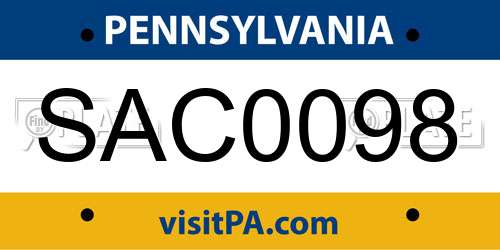 SAC0098 Pennsylvania License Plate