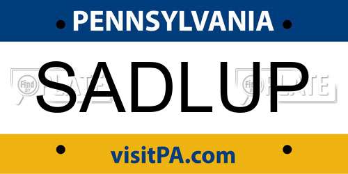 SADLUP Pennsylvania License Plate