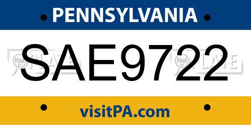 SAE9722 Pennsylvania License Plate
