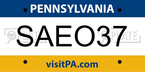 SAEO37 Pennsylvania License Plate