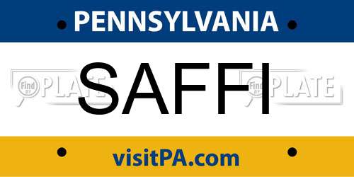 SAFFI Pennsylvania License Plate