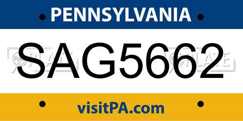 SAG5662 Pennsylvania License Plate