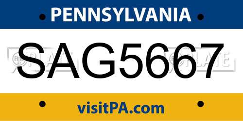 SAG5667 Pennsylvania License Plate