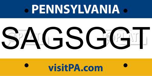 SAGSGGT Pennsylvania License Plate