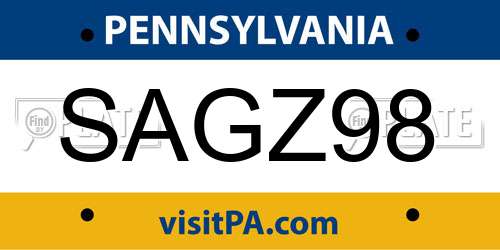 SAGZ98 Pennsylvania License Plate