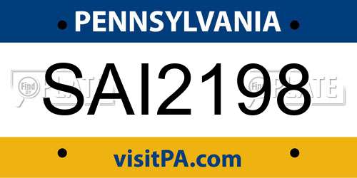 SAI2198 Pennsylvania License Plate