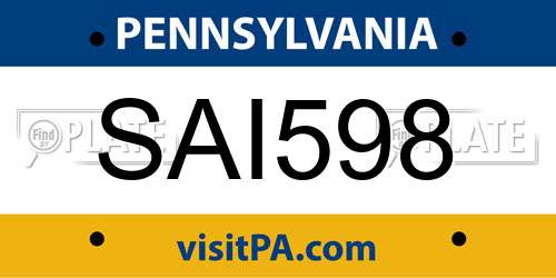 SAI598 Pennsylvania License Plate