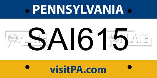 SAI615 Pennsylvania License Plate