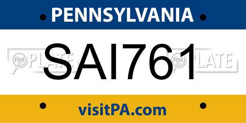 SAI761 Pennsylvania License Plate