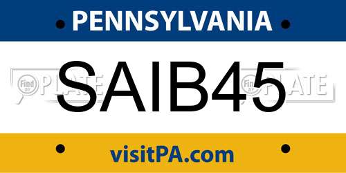 SAIB45 Pennsylvania License Plate