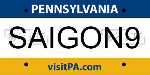 SAIGON9 Pennsylvania License Plate