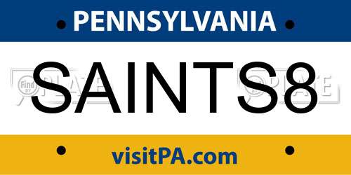 SAINTS8 Pennsylvania License Plate