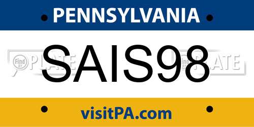 SAIS98 Pennsylvania License Plate