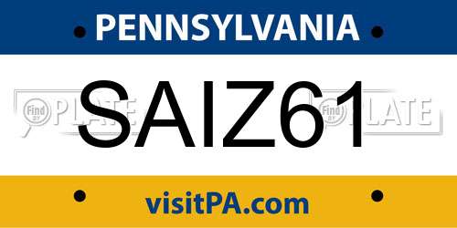 SAIZ61 Pennsylvania License Plate
