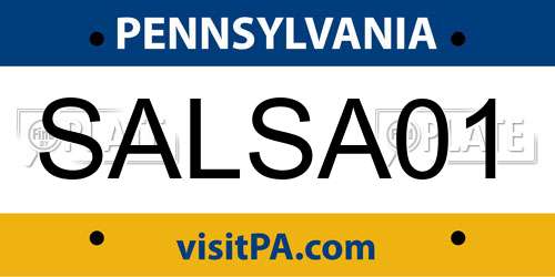 SALSA01 Pennsylvania License Plate