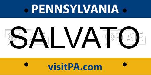 SALVATO Pennsylvania License Plate