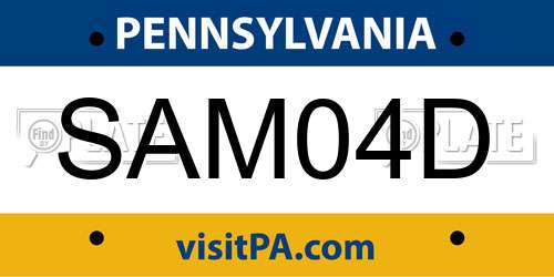SAM04D Pennsylvania License Plate