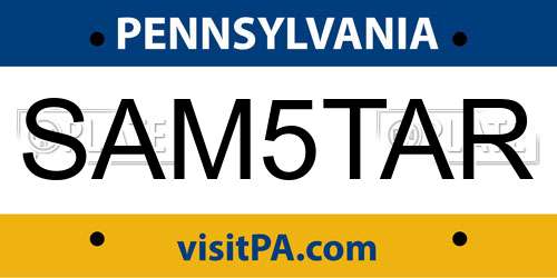SAM5TAR Pennsylvania License Plate