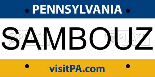 SAMBOUZ Pennsylvania License Plate