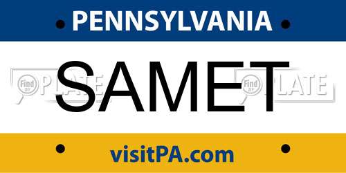 SAMET Pennsylvania License Plate