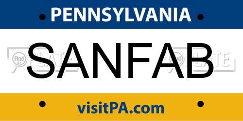 SANFAB Pennsylvania License Plate