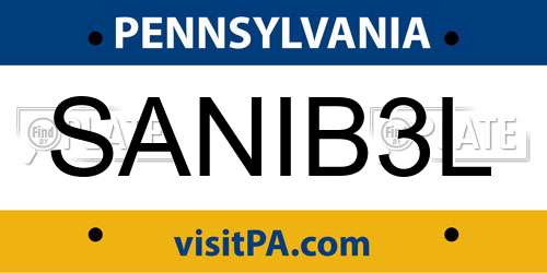 SANIB3L Pennsylvania License Plate