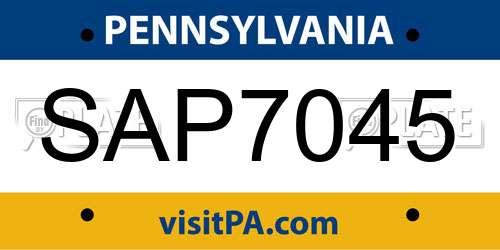 SAP7045 Pennsylvania License Plate
