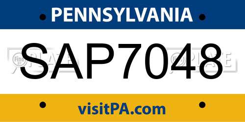 SAP7048 Pennsylvania License Plate