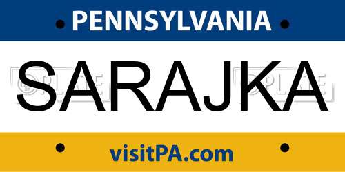 SARAJKA Pennsylvania License Plate