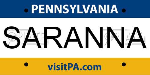 SARANNA Pennsylvania License Plate