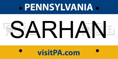 SARHAN Pennsylvania License Plate