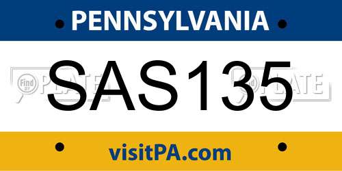 SAS135 Pennsylvania License Plate
