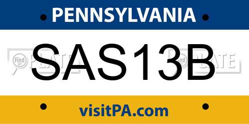 SAS13B Pennsylvania License Plate