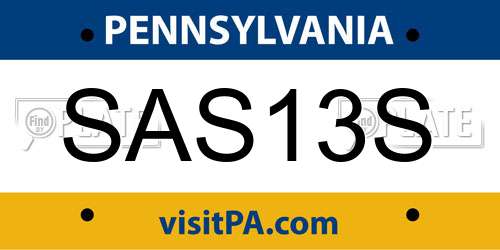 SAS13S Pennsylvania License Plate