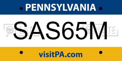 SAS65M Pennsylvania License Plate