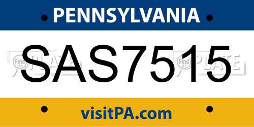 SAS7515 Pennsylvania License Plate