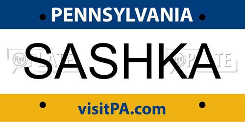 SASHKA Pennsylvania License Plate